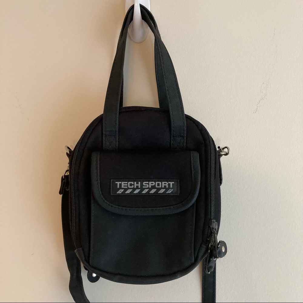 Small Crossbody Purse, 90's TECH SPORT,  Black Cell Phone Shoulder Bag